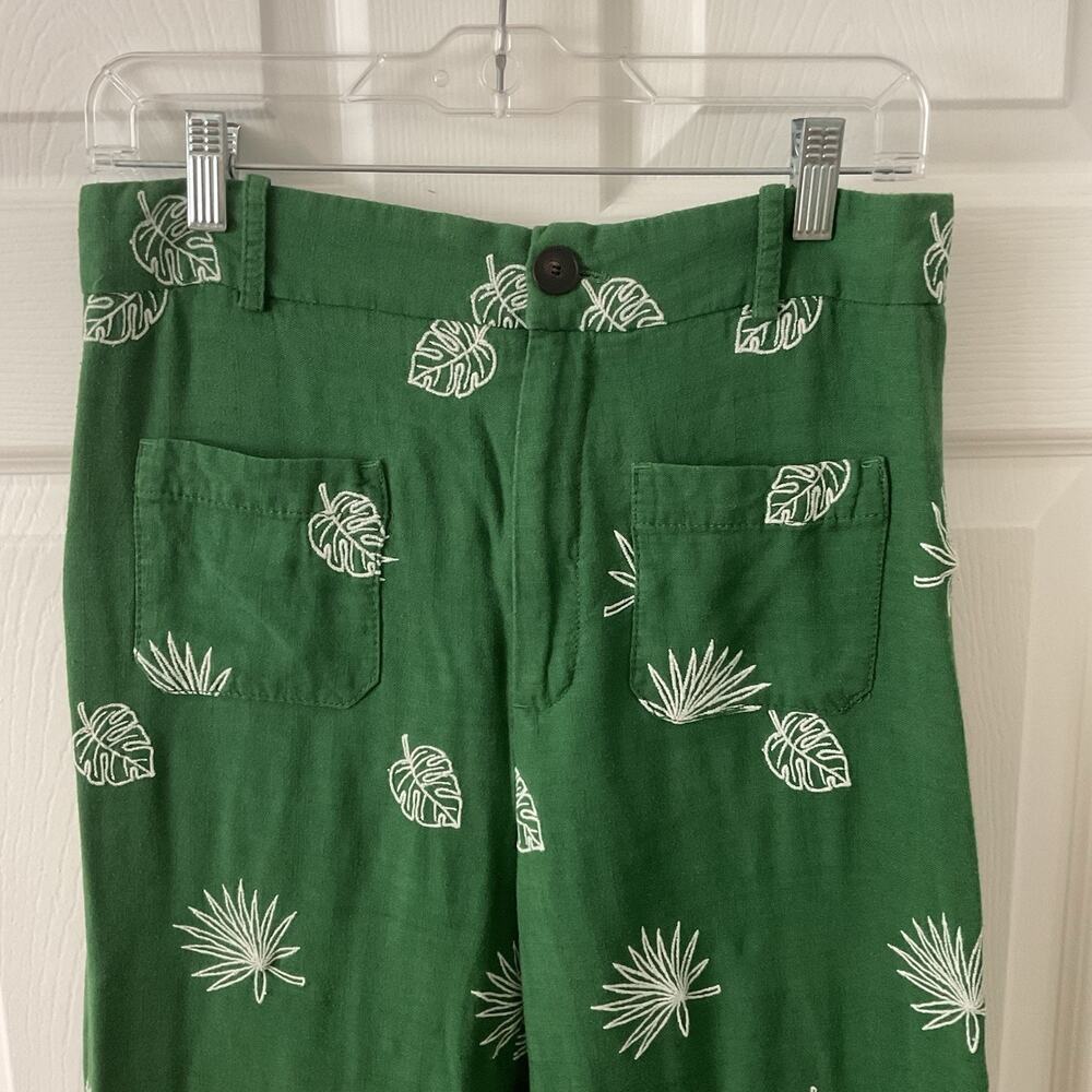 Zara Green Leaf Print Cropped Pants